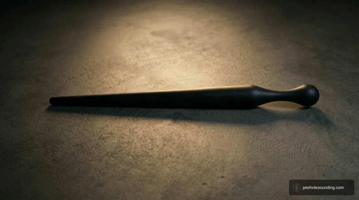 Tapered silicone urethral sound: flexible rod graduating from thin tip to wider base for progressive dilation.