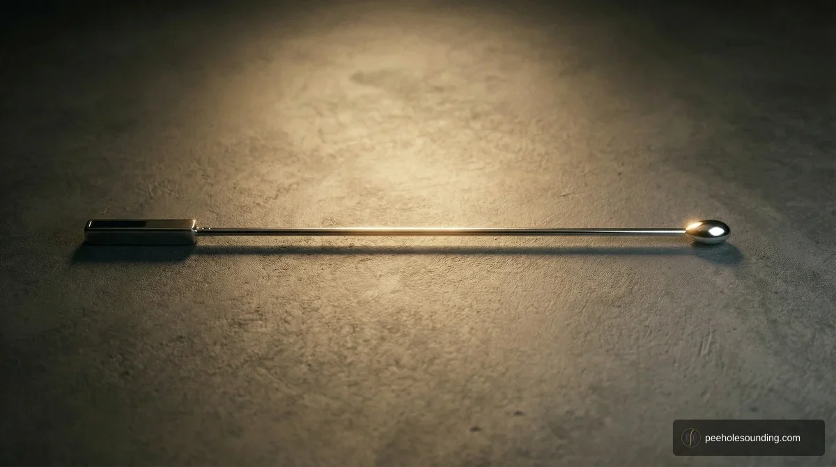 Dittel urethral sound: straight steel rod with flat paddle handle and smooth rounded insertion tip.