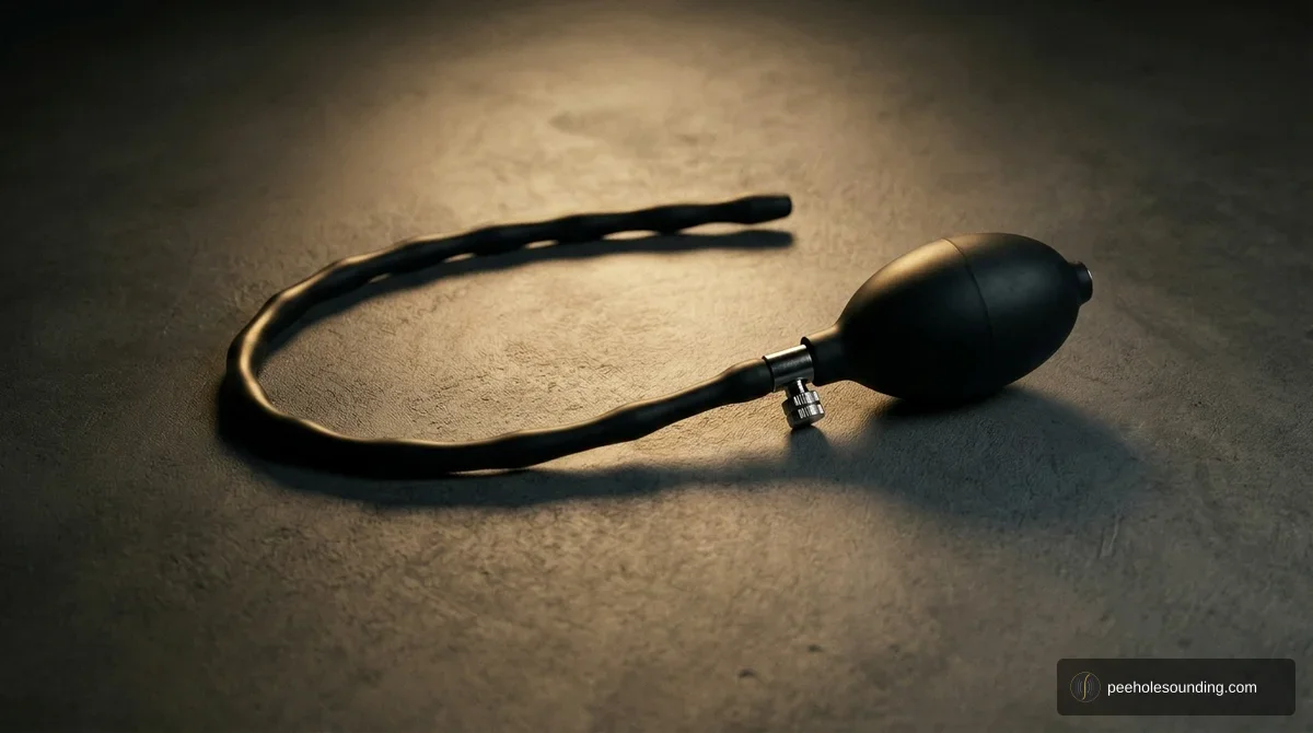 Inflatable urethral sound: expandable silicone rod with pump bulb for adjusting internal pressure after insertion.